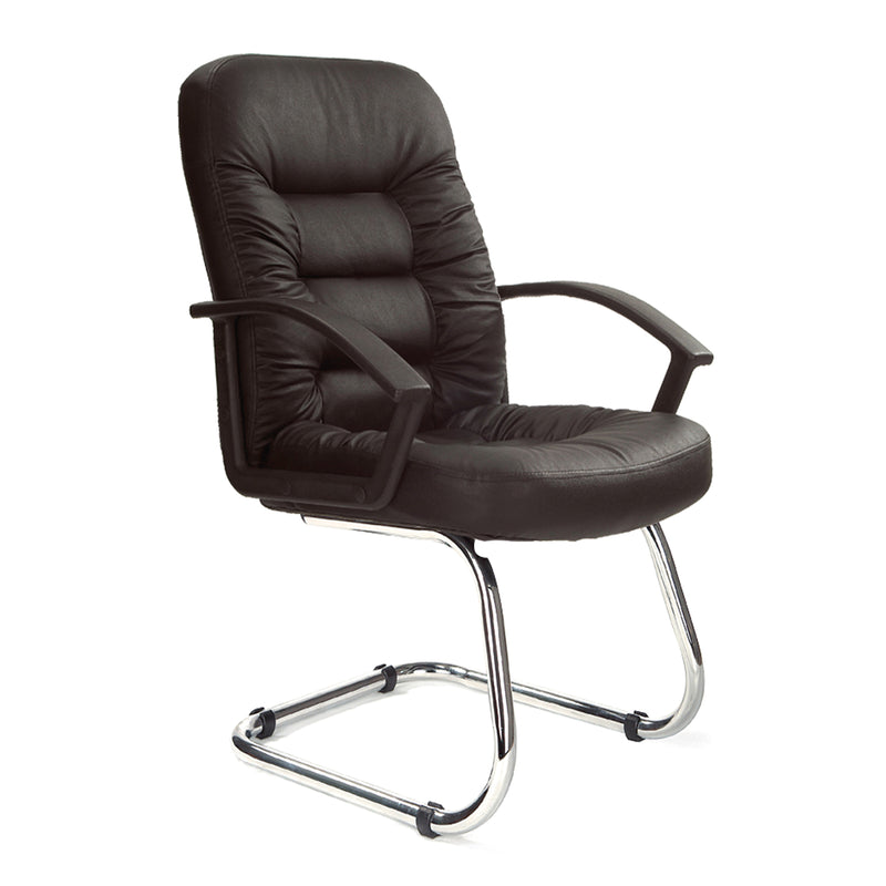 Fleet High Back Leather Faced Executive Visitor Armchair With Ruched Panel Detailing & Chrome Cantilever Base - NWOF