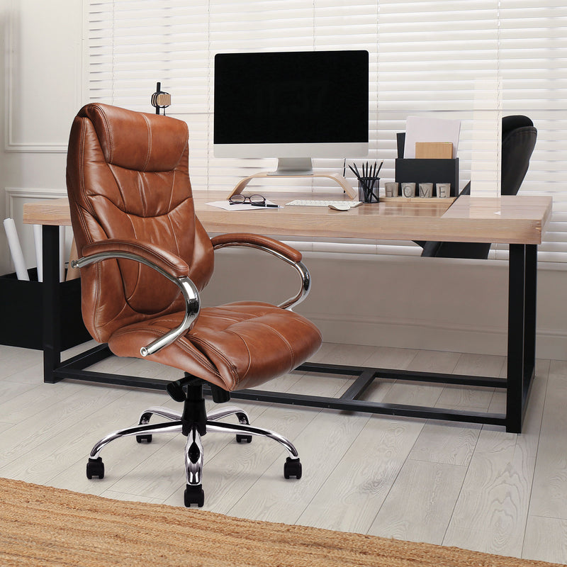 Sandown High Back Luxurious Leather Faced Synchronous Executive Chair - NWOF