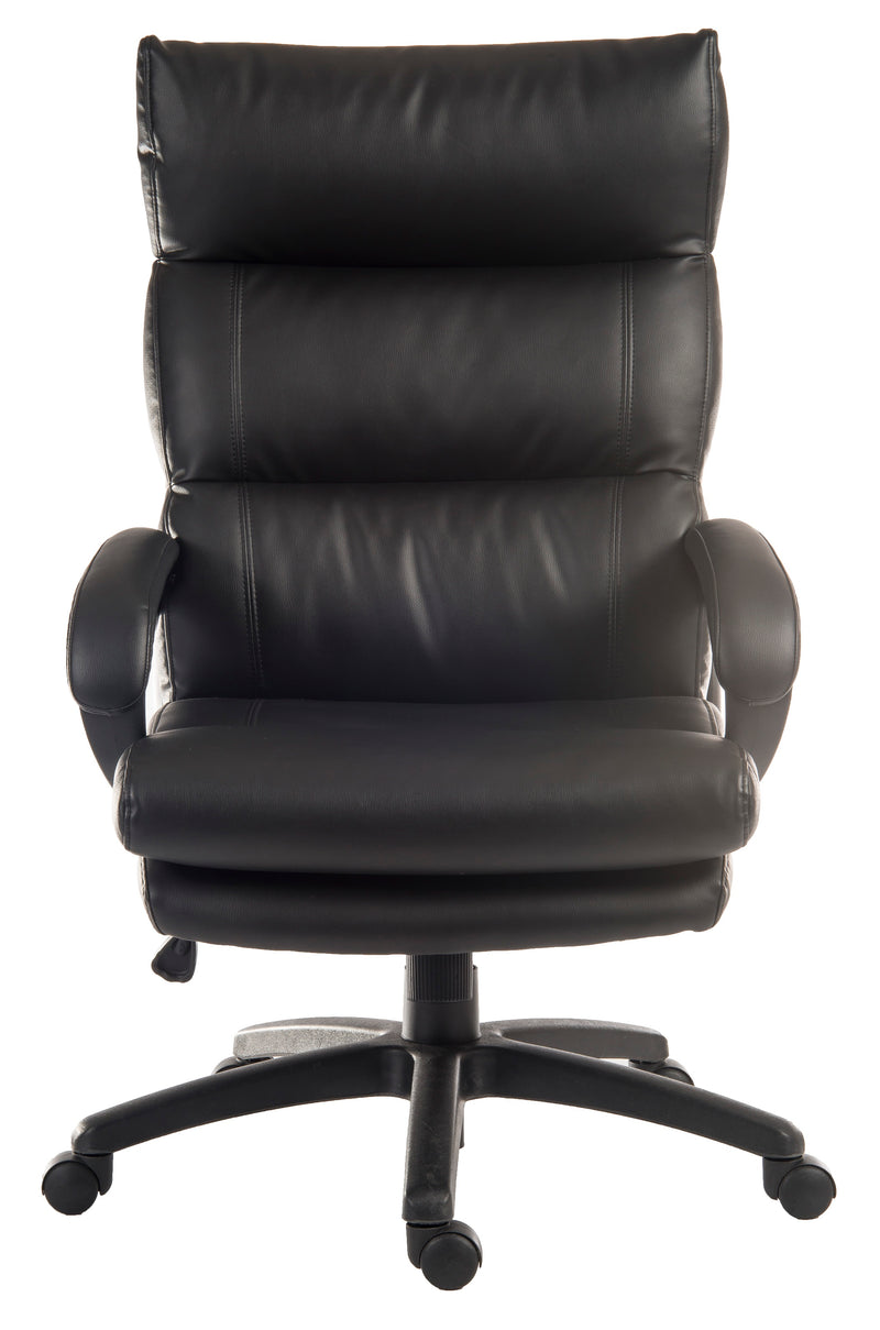 Teknik Office Luxe Black Leather Look Executive Chair With Matching Padded Armrests & Sturdy Nylon Base