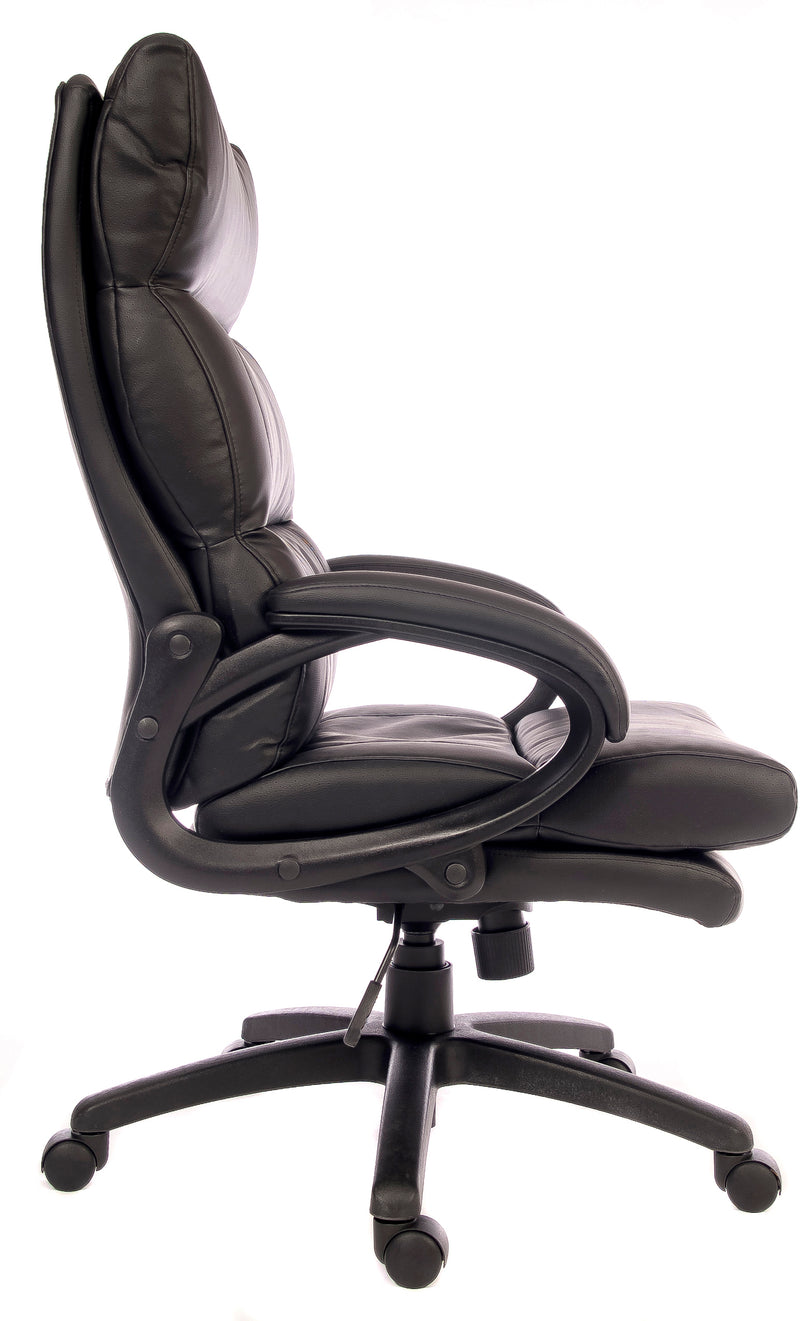 Teknik Office Luxe Black Leather Look Executive Chair With Matching Padded Armrests & Sturdy Nylon Base