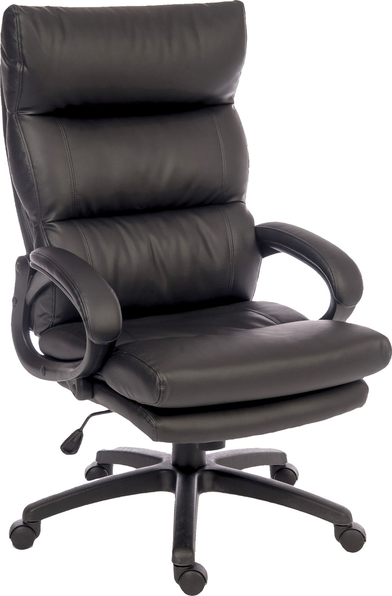 Teknik Office Luxe Black Leather Look Executive Chair With Matching Padded Armrests & Sturdy Nylon Base