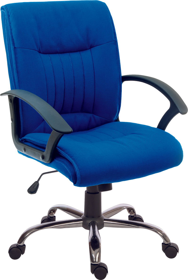 Teknik Office Milan Blue Fabric Executive Office Chair With Durable Nylon Armrests & Chrome Five Star Base