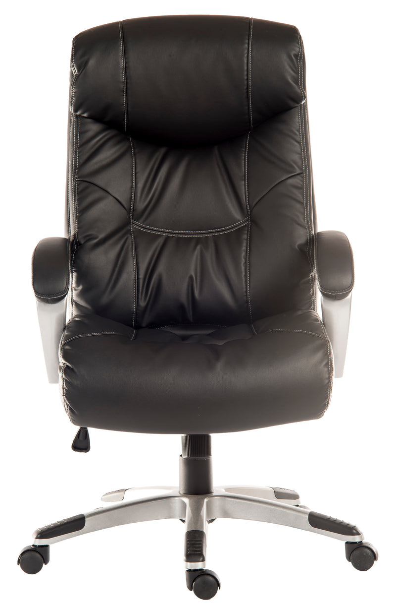 Teknik Office Siesta Black Luxury Leather Look Executive Chair With Padded Armrests & Matching Capped Five Star Base