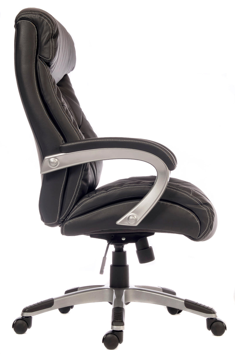 Teknik Office Siesta Black Luxury Leather Look Executive Chair With Padded Armrests & Matching Capped Five Star Base