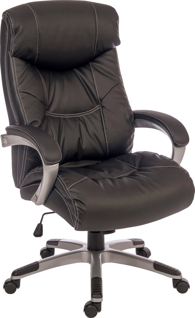 Teknik Office Siesta Black Luxury Leather Look Executive Chair With Padded Armrests & Matching Capped Five Star Base