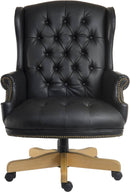 Teknik Office Chairman Noir Swivel Traditional Button Tufted Luxury Bonded Leather Executive Chair - NWOF