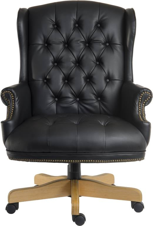 Teknik Office Chairman Noir Swivel Traditional Button Tufted Luxury Bonded Leather Executive Chair