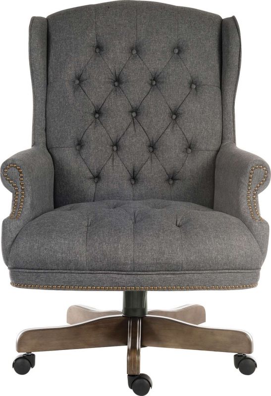 Teknik Office Chairman Grey Fabric Swivel Large Traditional Button Tufted Executive Chair With Driftwood Effect Five Star Base