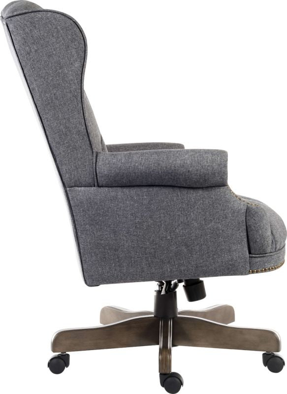 Teknik Office Chairman Grey Fabric Swivel Large Traditional Button Tufted Executive Chair With Driftwood Effect Five Star Base