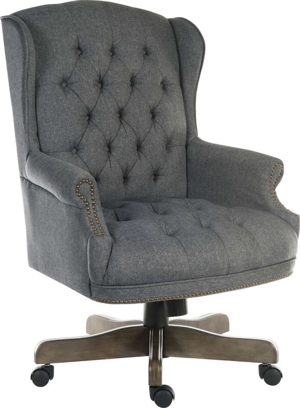 Teknik Office Chairman Grey Fabric Swivel Large Traditional Button Tufted Executive Chair With Driftwood Effect Five Star Base