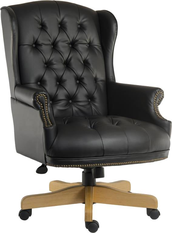 Teknik Office Chairman Noir Swivel Traditional Button Tufted Luxury Bonded Leather Executive Chair