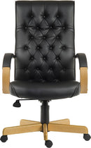 Teknik Office Warwick Noir Bonded Leather Traditional Button Back Chair With Matching Light Oak Effect Arms & Base - NWOF