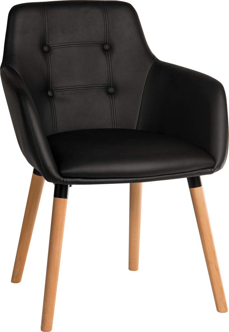 Teknik Office 4 Legged Reception Chair (Pack of 2) In Black PU Fabric & Oak Coloured Legs