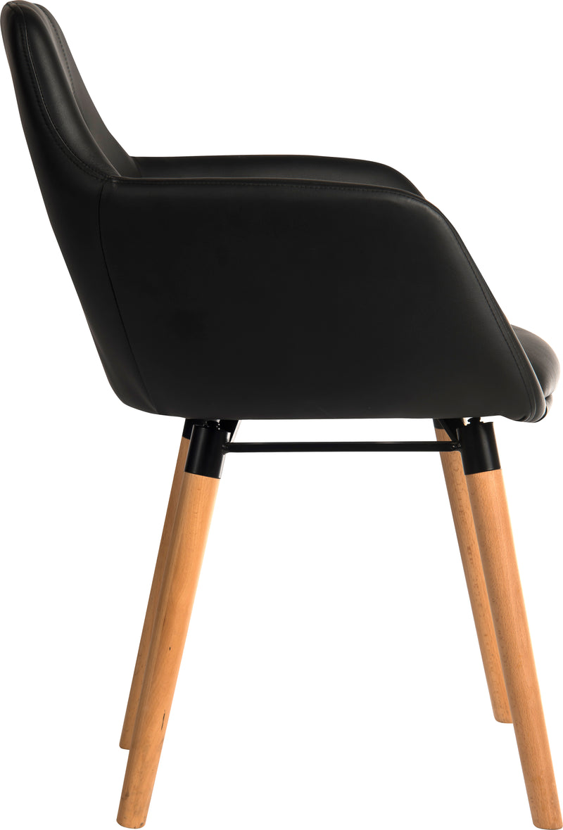 Teknik Office 4 Legged Reception Chair (Pack of 2) In Black PU Fabric & Oak Coloured Legs