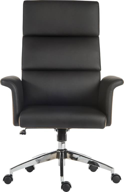 Elegance High Backed Executive Chair Leather Look With Gull Wing Arms & Contrasting Chocolate Cross-Woven Accent Fabric