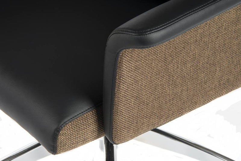 Elegance Medium Backed Executive Chair Leather Look With Gull Wing Arms & Contrasting Chocolate Cross-Woven Accent Fabric