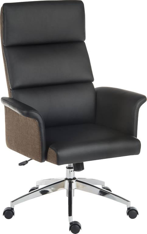 Elegance High Backed Executive Chair Leather Look With Gull Wing Arms & Contrasting Chocolate Cross-Woven Accent Fabric