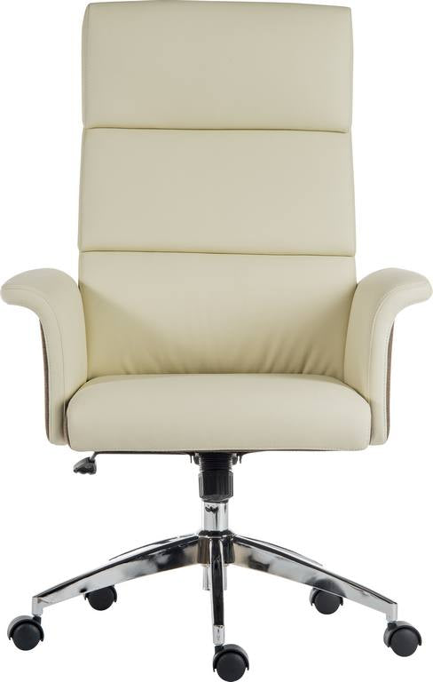 Elegance High Backed Executive Chair Leather Look With Gull Wing Arms & Contrasting Chocolate Cross-Woven Accent Fabric