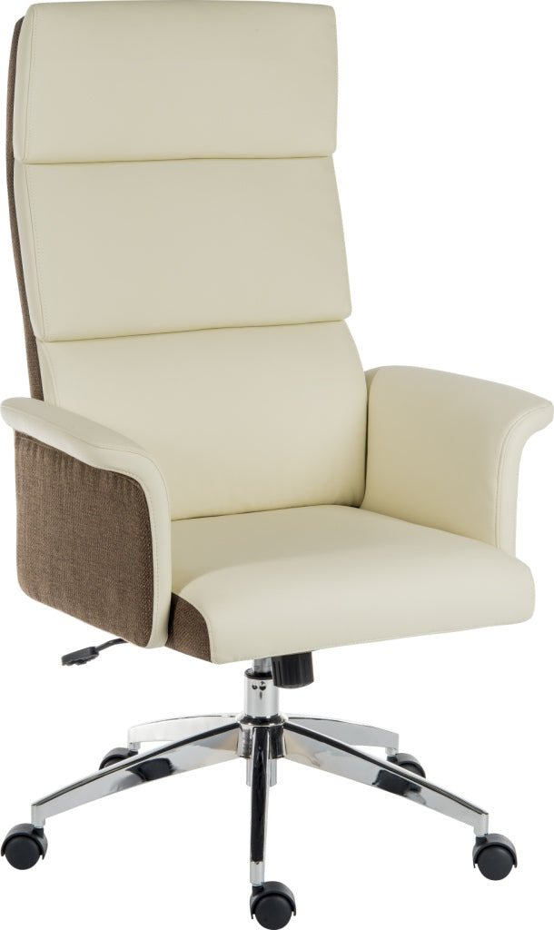 Elegance High Backed Executive Chair Leather Look With Gull Wing Arms & Contrasting Chocolate Cross-Woven Accent Fabric