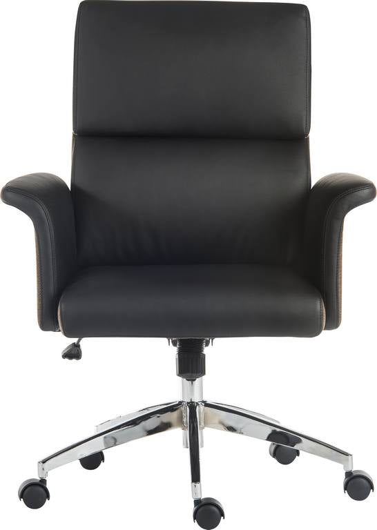 Elegance Medium Backed Executive Chair Leather Look With Gull Wing Arms & Contrasting Chocolate Cross-Woven Accent Fabric