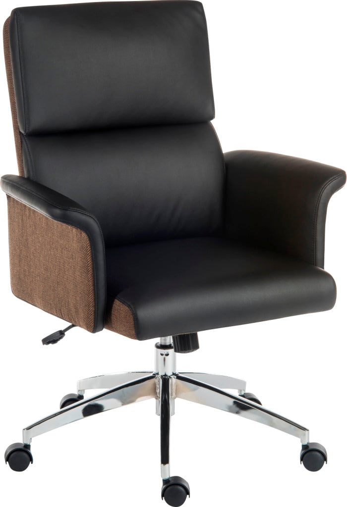 Elegance Medium Backed Executive Chair Leather Look With Gull Wing Arms & Contrasting Chocolate Cross-Woven Accent Fabric