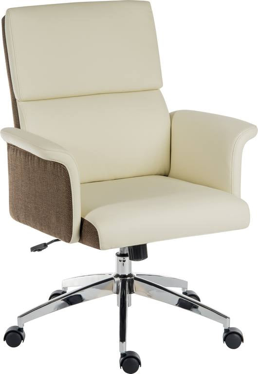 Elegance Medium Backed Executive Chair Leather Look With Gull Wing Arms & Contrasting Chocolate Cross-Woven Accent Fabric