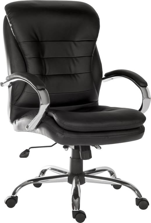 Goliath Light Executive Black Leather Faced Office Chair With Matching Padded Armrests