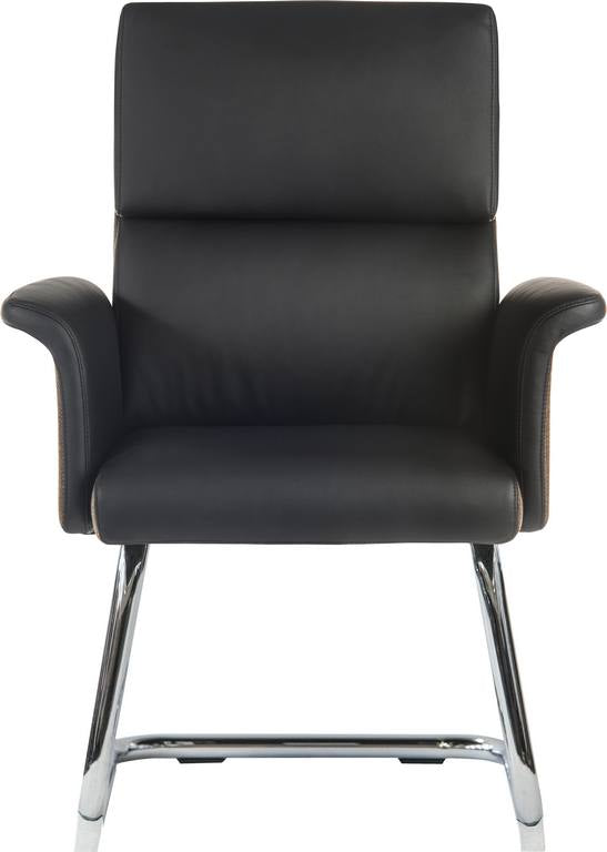 Elegance Medium Backed Visitor Chair Leather Look With Gull Wing Arms & Contrasting Chocolate Cross-Woven Accent Fabric