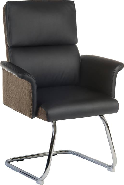 Elegance Medium Backed Visitor Chair Leather Look With Gull Wing Arms & Contrasting Chocolate Cross-Woven Accent Fabric