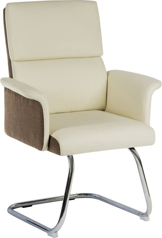 Elegance Medium Backed Visitor Chair Leather Look With Gull Wing Arms & Contrasting Chocolate Cross-Woven Accent Fabric