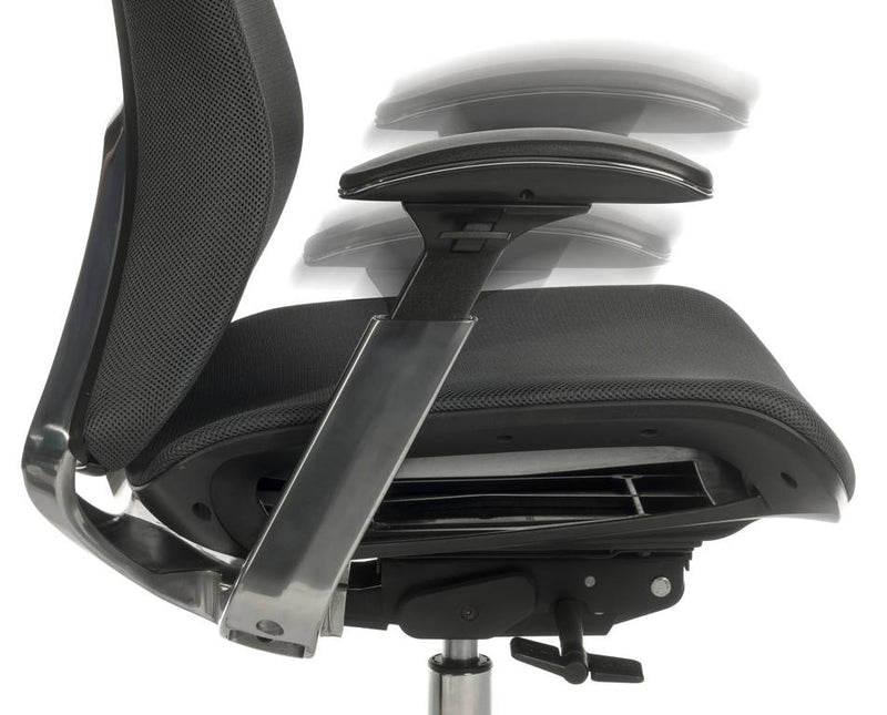 Teknik Office Quantum Black Executive Chair With Breathable Graphite Grey Mesh Backrest & Multi Adjustable Padded Armrests