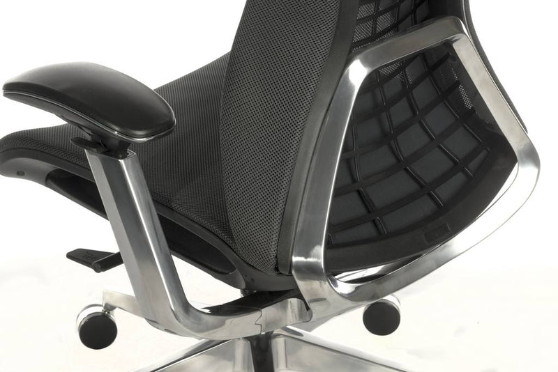 Teknik Office Quantum Black Executive Chair With Breathable Graphite Grey Mesh Backrest & Multi Adjustable Padded Armrests