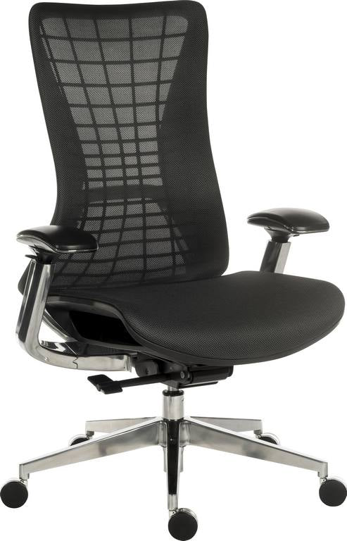 Teknik Office Quantum Black Executive Chair With Breathable Graphite Grey Mesh Backrest & Multi Adjustable Padded Armrests