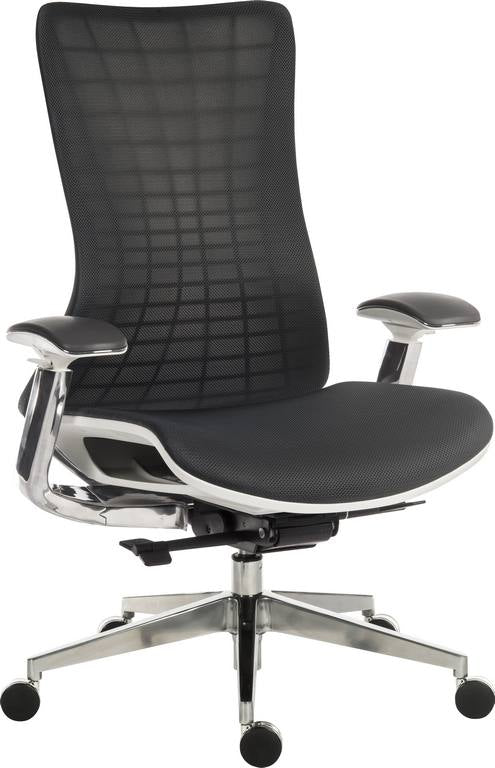 Teknik Office Quantum White Executive Chair With Breathable Graphite Grey Mesh Backrest & Multi Adjustable Padded Armrests