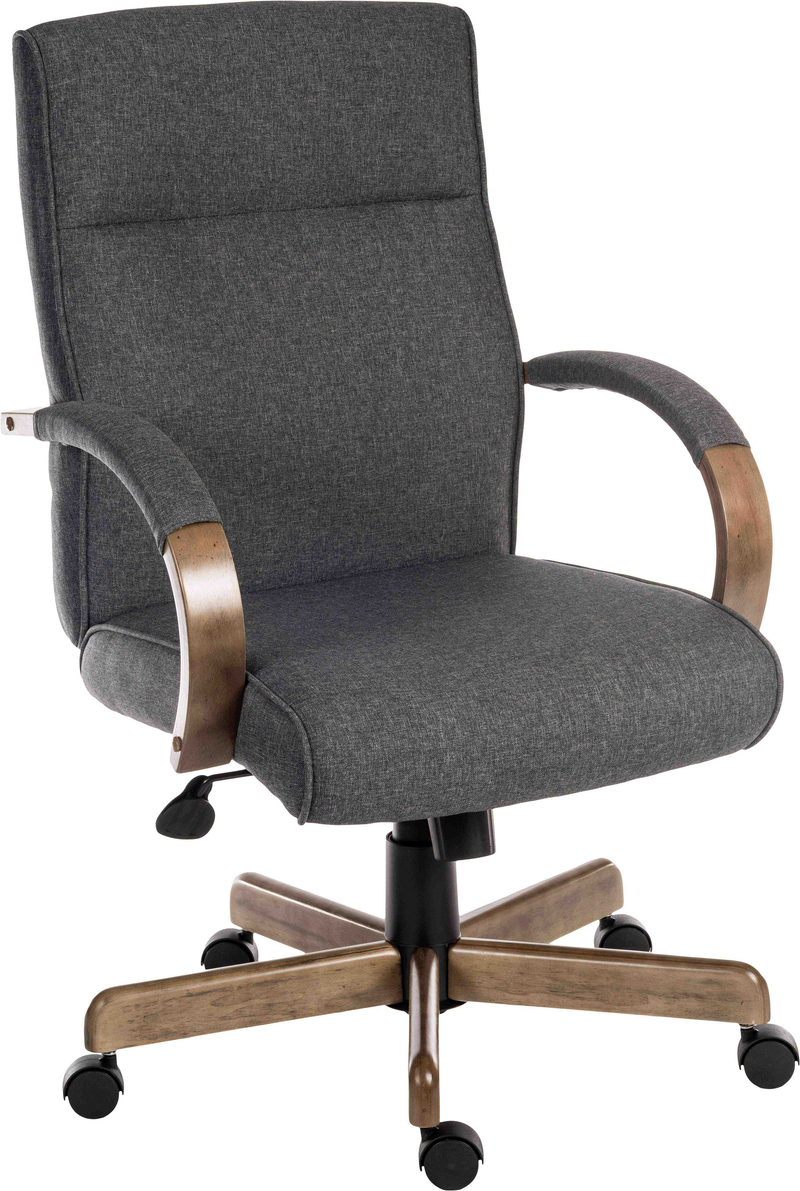 Teknik Office Grayson Fabric Grey Chair With Driftwood Effect Arms & Matching Five Star Base