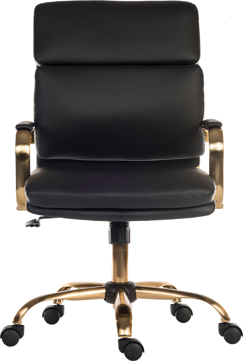 Teknik Office Vintage Executive Chair With Supple Black Leather Look Fabric & Brass Coloured Metal Frame & Five Star Base