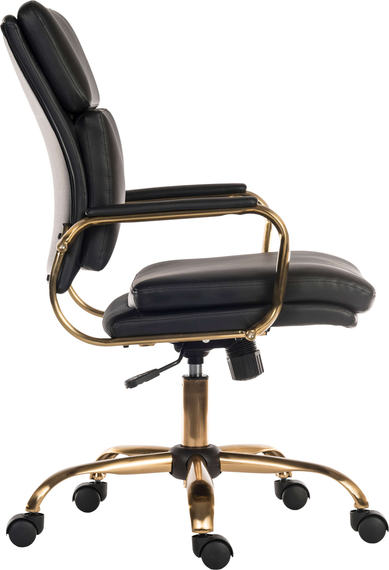 Teknik Office Vintage Executive Chair With Supple Black Leather Look Fabric & Brass Coloured Metal Frame & Five Star Base