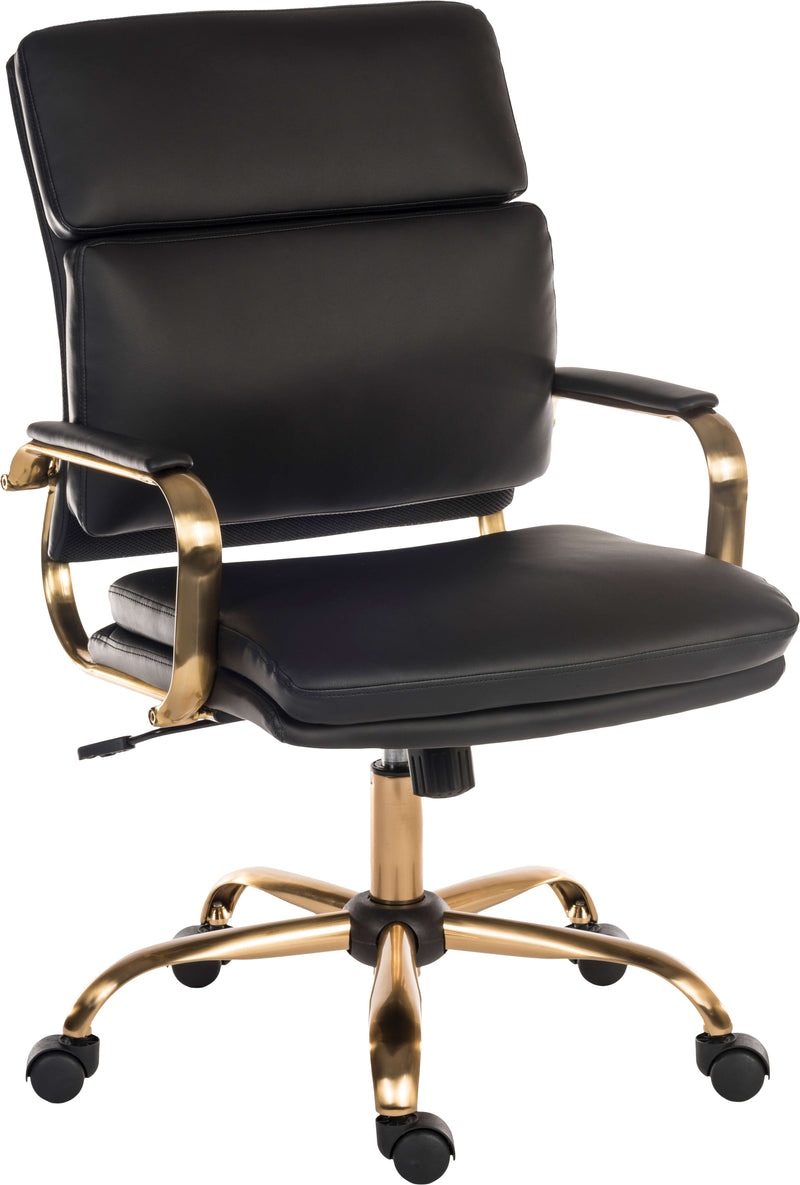 Teknik Office Vintage Executive Chair With Supple Black Leather Look Fabric & Brass Coloured Metal Frame & Five Star Base