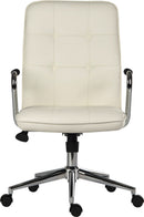 Teknik Office Piano Executive Contemporary Chair White Bonded Leather With Unique Chrome & Soft Touch PU Armrests - NWOF