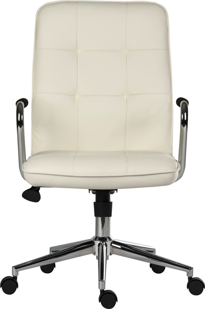 Teknik Office Piano Executive Contemporary Chair White Bonded Leather With Unique Chrome & Soft Touch PU Armrests