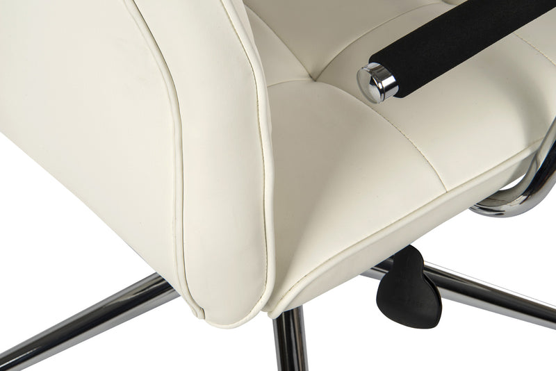 Teknik Office Piano Executive Contemporary Chair White Bonded Leather With Unique Chrome & Soft Touch PU Armrests