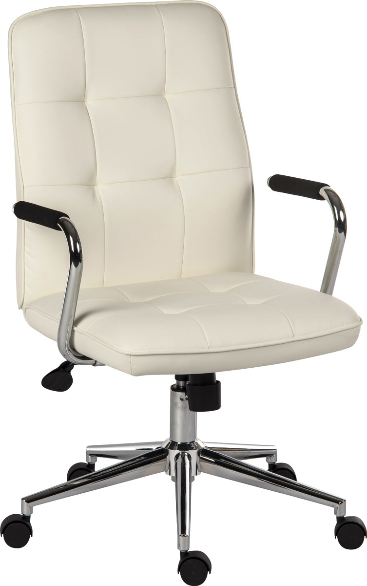 Teknik Office Piano Executive Contemporary Chair White Bonded Leather With Unique Chrome & Soft Touch PU Armrests