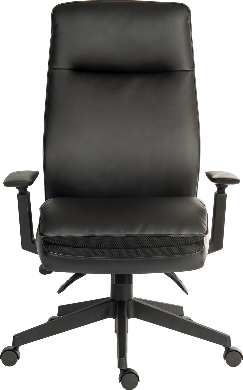 Teknik Office Plush Ergo Executive Chair Black Bonded Leather Faced Fabric With Mesh Detailing & 3 Lever Asynchronous Mechanism