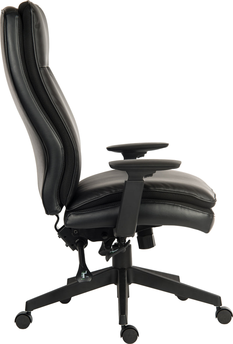 Teknik Office Plush Ergo Executive Chair Black Bonded Leather Faced Fabric With Mesh Detailing & 3 Lever Asynchronous Mechanism