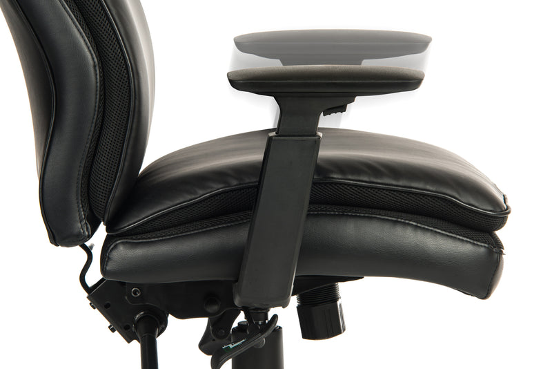 Teknik Office Plush Ergo Executive Chair Black Bonded Leather Faced Fabric With Mesh Detailing & 3 Lever Asynchronous Mechanism