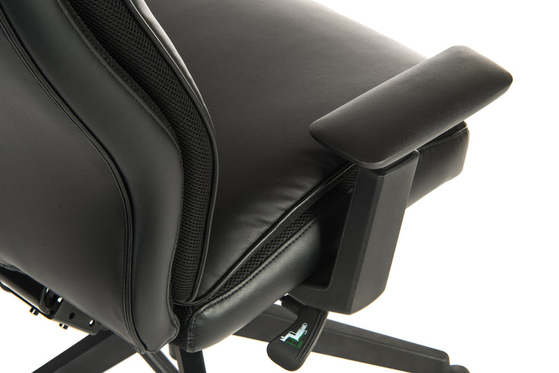 Teknik Office Plush Ergo Executive Chair Black Bonded Leather Faced Fabric With Mesh Detailing & 3 Lever Asynchronous Mechanism