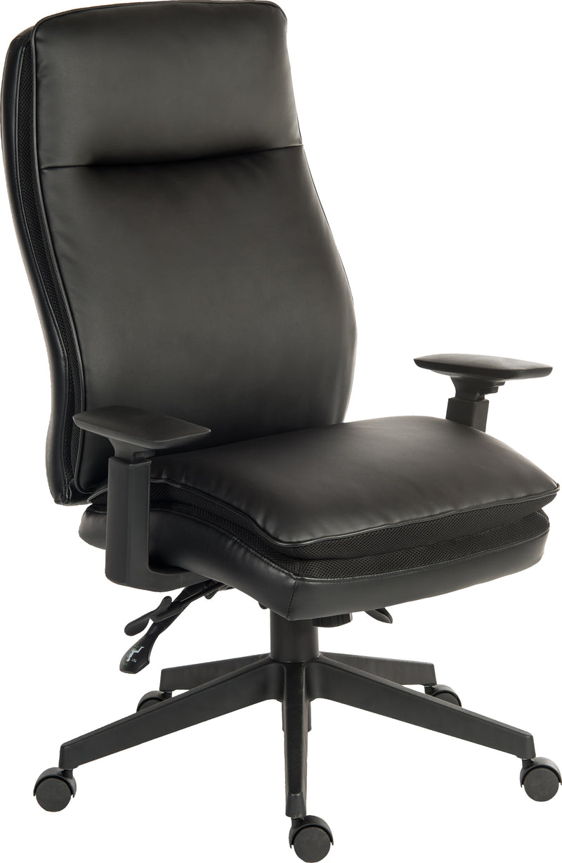 Teknik Office Plush Ergo Executive Chair Black Bonded Leather Faced Fabric With Mesh Detailing & 3 Lever Asynchronous Mechanism