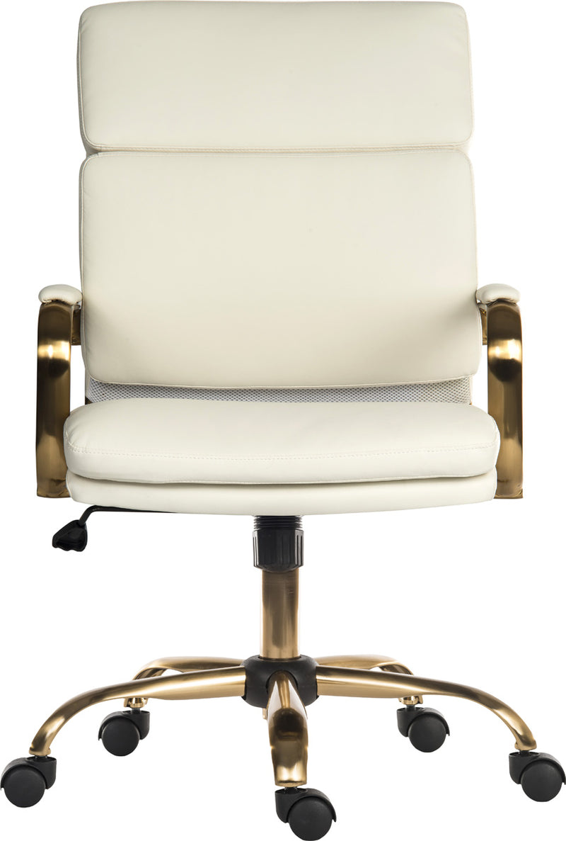 Teknik Office Vintage Executive Chair With Supple White Leather Look Fabric & Brass Coloured Metal Frame & Five Star Base