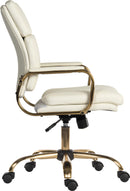 Teknik Office Vintage Executive Chair With Supple White Leather Look Fabric & Brass Coloured Metal Frame & Five Star Base - NWOF