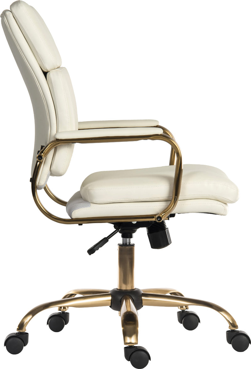 Teknik Office Vintage Executive Chair With Supple White Leather Look Fabric & Brass Coloured Metal Frame & Five Star Base